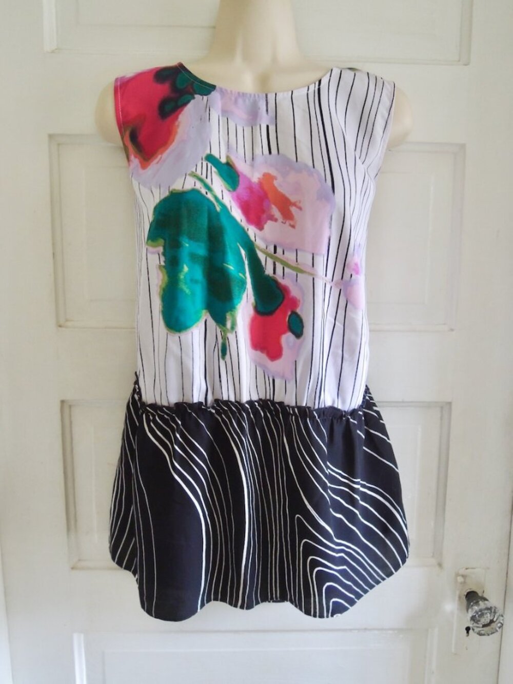 Rachel Roy Pink & Green Watercolor Stripe Ruffle Hem Tie Back Top 1X